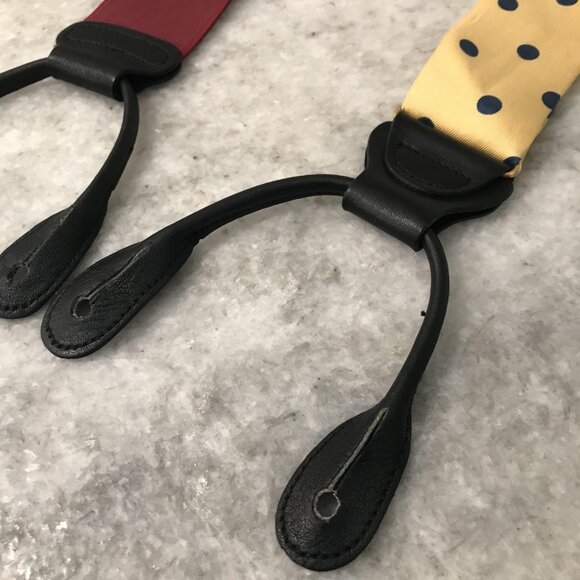 Trafalgar Suspenders Mens One Size Yellow Polka Dot Leather Button End Y-Back - Picture 5 of 7